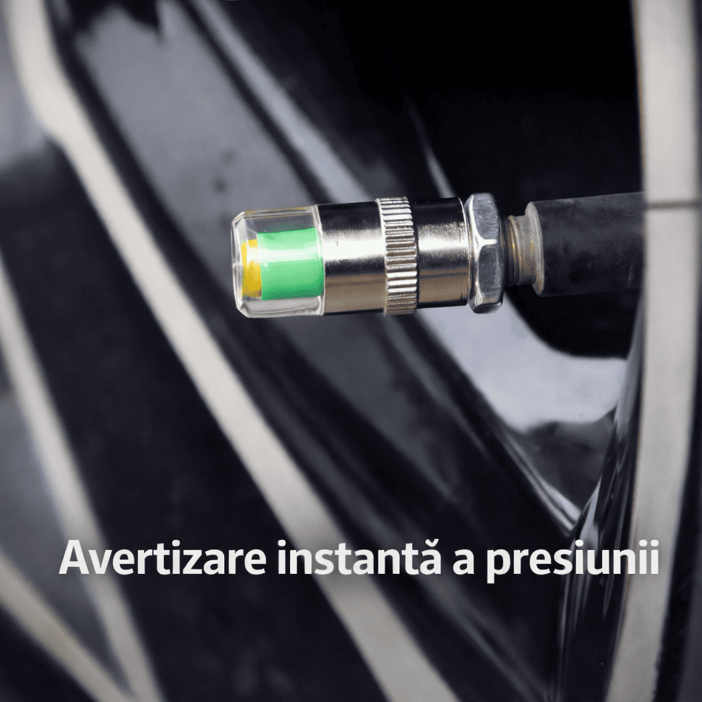 Set 4 Capace Valve cu Indicator Presiune pentru Anvelope