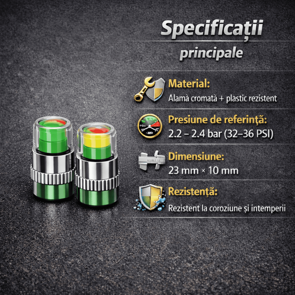 Set 4 Capace Valve cu Indicator Presiune pentru Anvelope