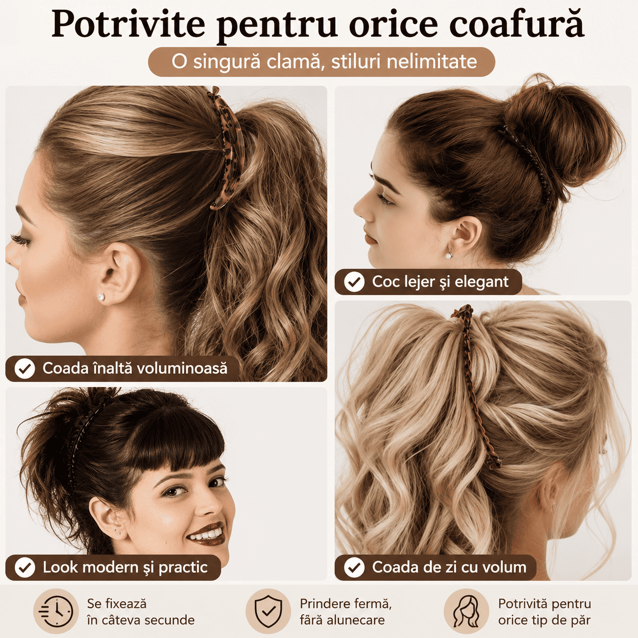 Set 3 Clame Banană pentru Coadă Voluminoasă