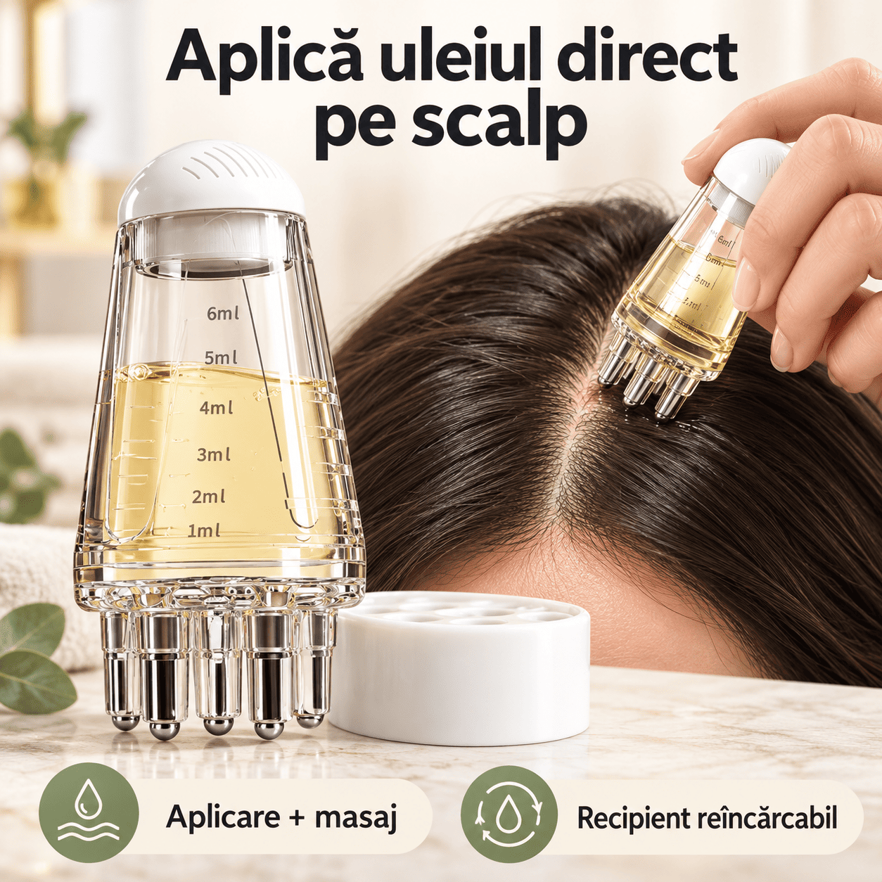Aplicator de Ulei pentru Scalp cu Funcție de Masaj – 2 în 1