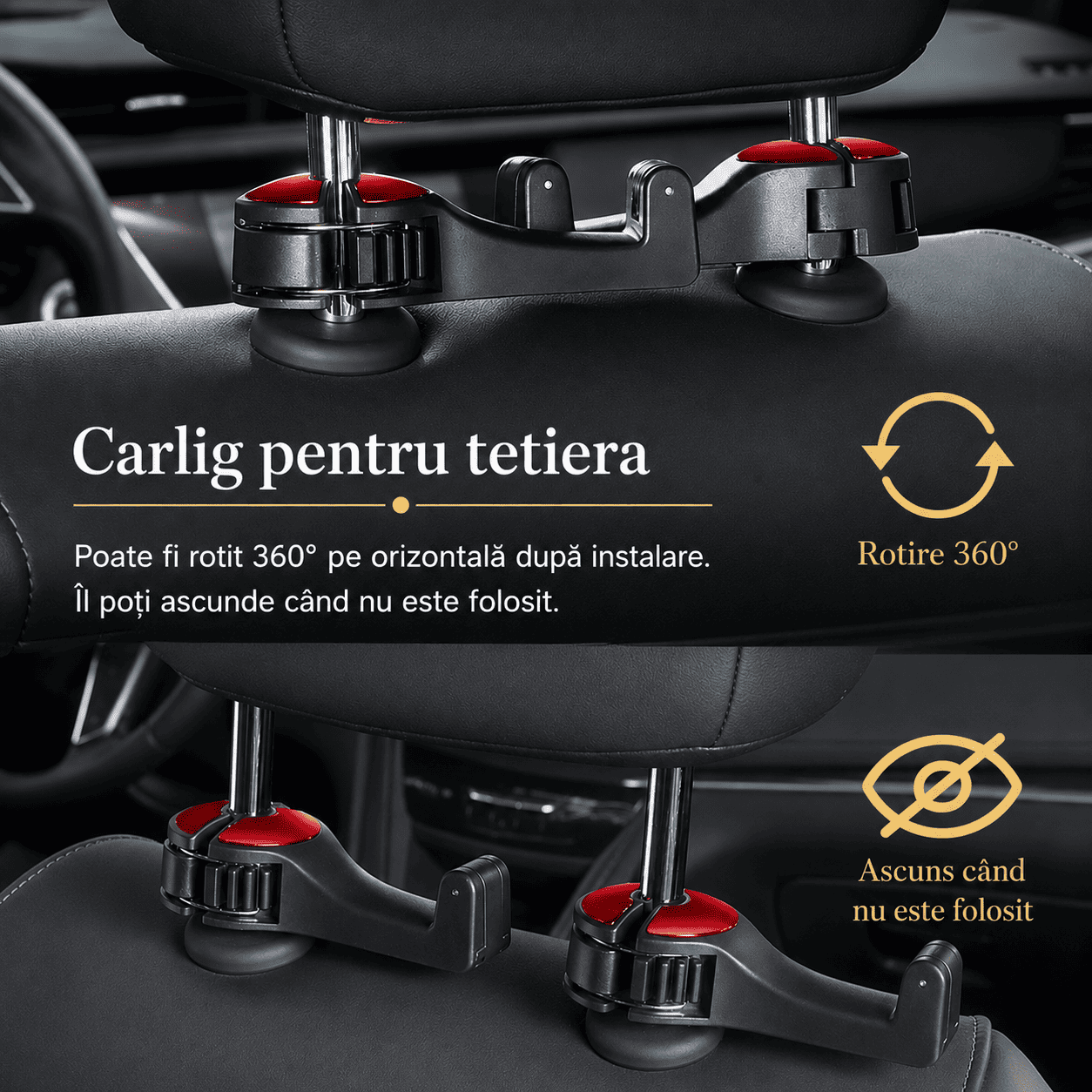 1 + 1 GRATIS: Cârlige Auto pentru Tetieră – Fixează și Organizează Totul