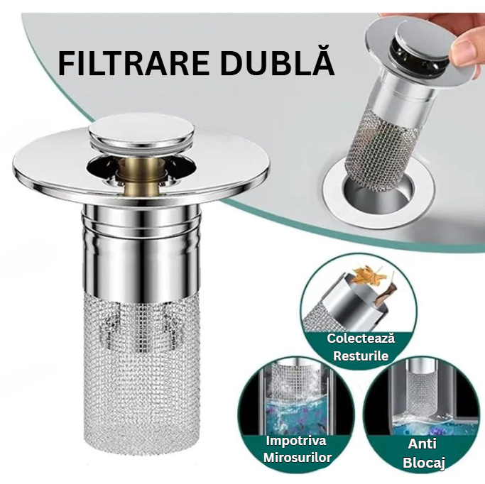 Set 2 Filtre din inox cu dop apăsabil pentru chiuvetă și scurgeri