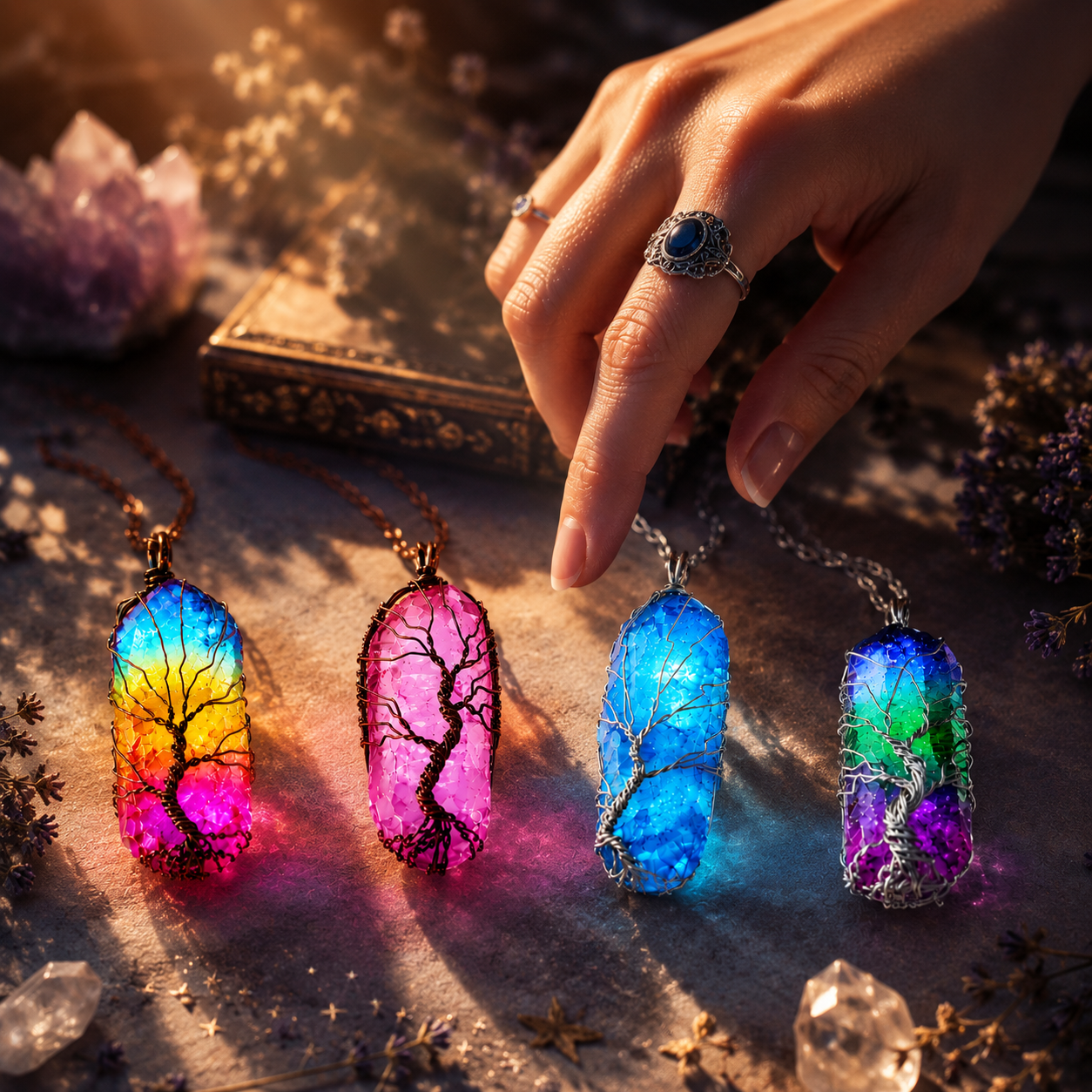 Lănțișor cu Pandantiv din Cristal Energetic – Arborele Vieții