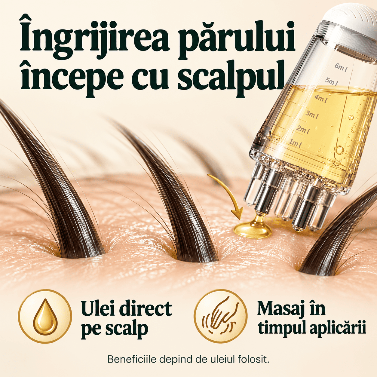 Aplicator de Ulei pentru Scalp cu Funcție de Masaj – 2 în 1