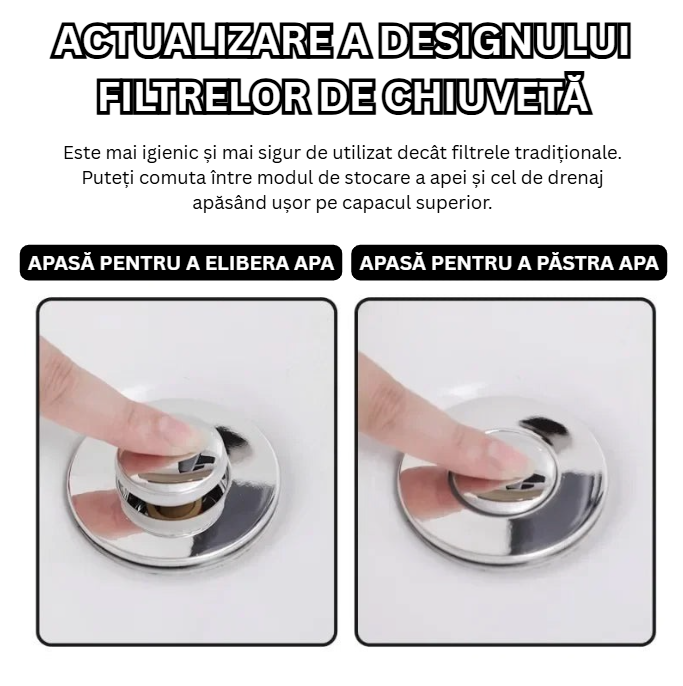Set 2 Filtre din inox cu dop apăsabil pentru chiuvetă și scurgeri