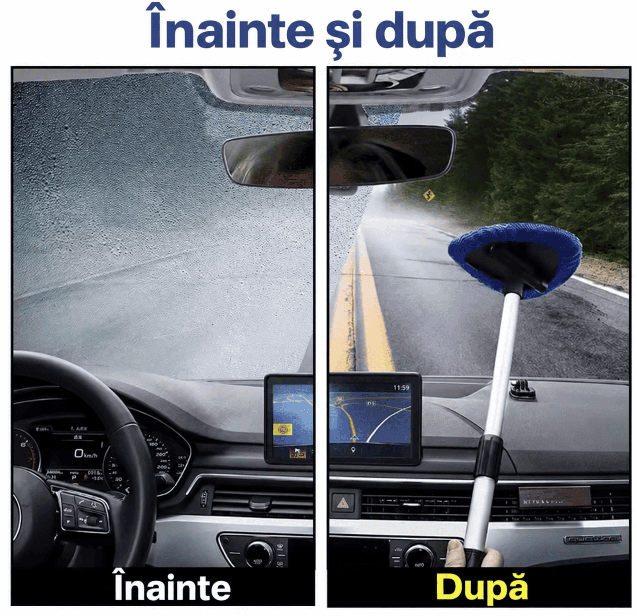Lavetă cu mâner pentru curățarea parbrizului pe interior + 3 rezerve