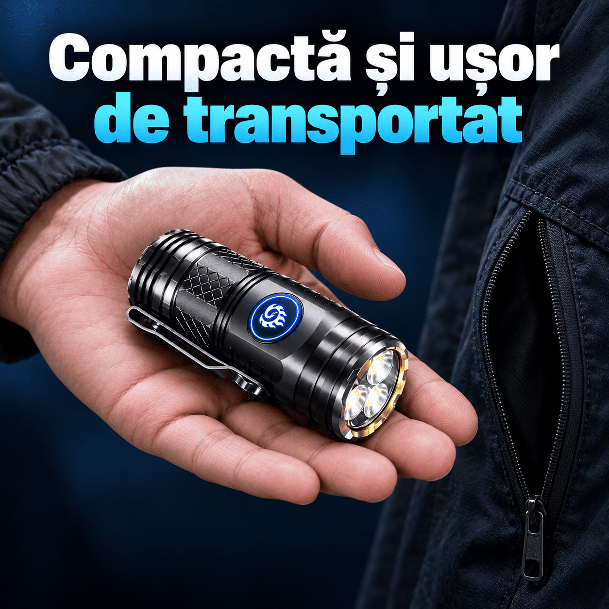 Lanternă LED Reîncărcabilă prin USB-C Ultra-Compactă cu 3 LED-uri