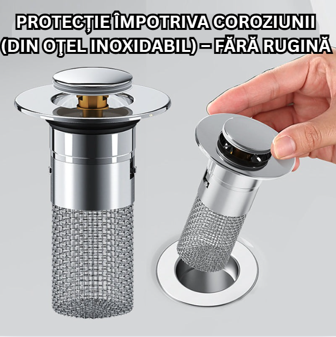 Set 2 Filtre din inox cu dop apăsabil pentru chiuvetă și scurgeri