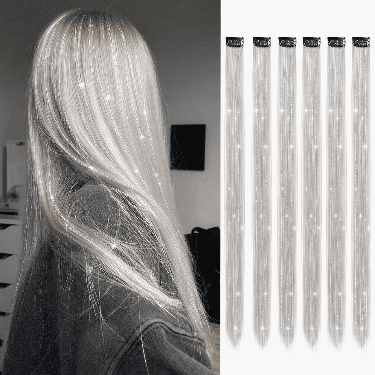 Set 5 Extensii de Păr cu Sclipici și Clips
