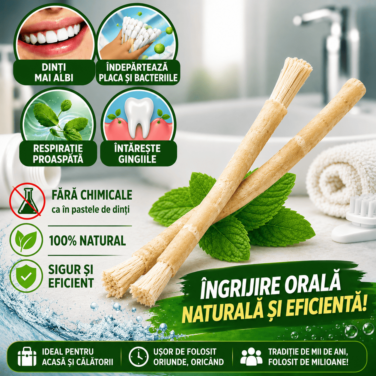 Set 5 Periuțe Naturale Miswak pentru Dinți