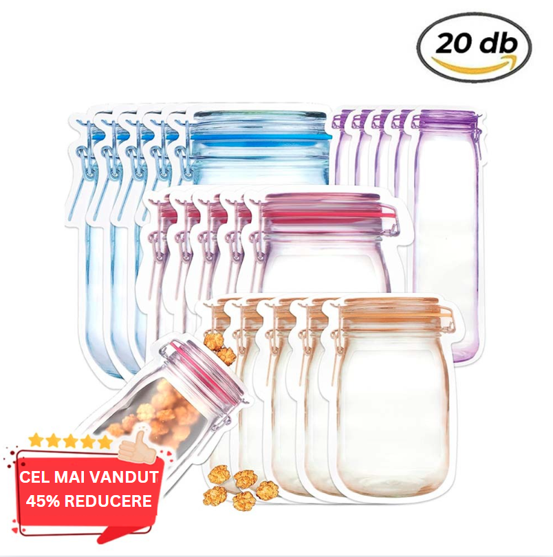 Set 8 pungi sigilabile pentru alimente – model borcan