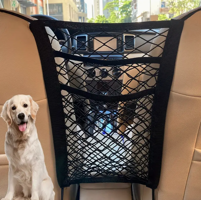 Plasă auto elastică pentru depozitare și protecție între scaune