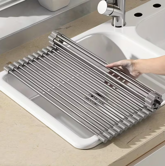Scurgător rulabil pentru chiuvetă – multifuncțional din inox, lungime 47 cm x 38 cm latime