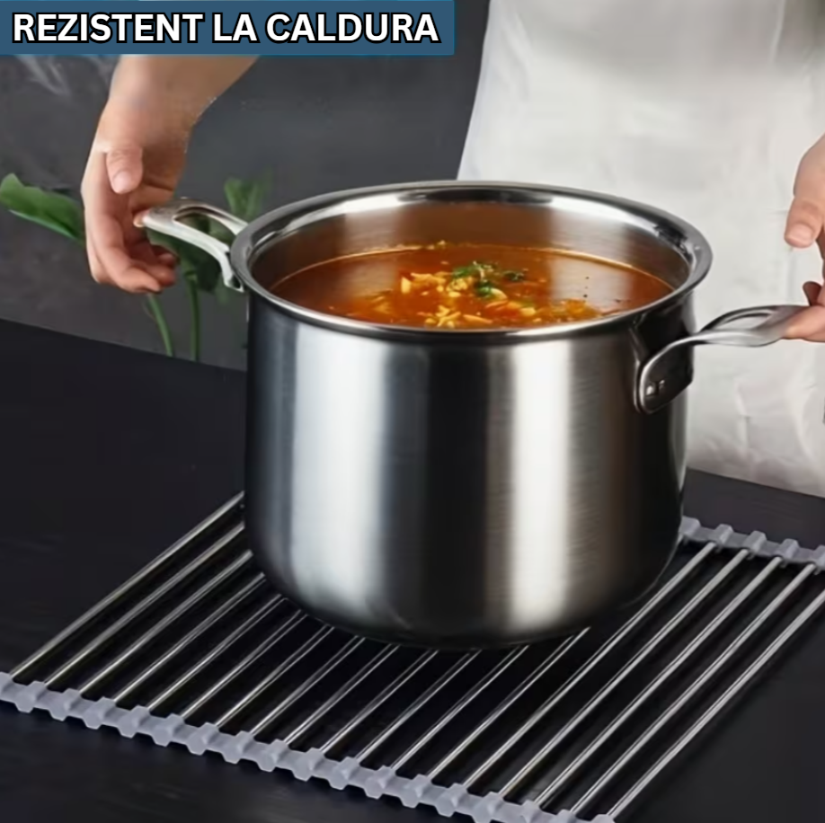 Scurgător rulabil pentru chiuvetă – multifuncțional din inox, lungime 47 cm x 38 cm latime