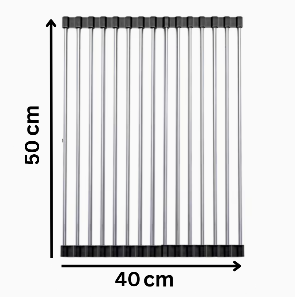 Scurgător rulabil pentru chiuvetă – multifuncțional din inox, lungime 50 cm x 40 cm latime