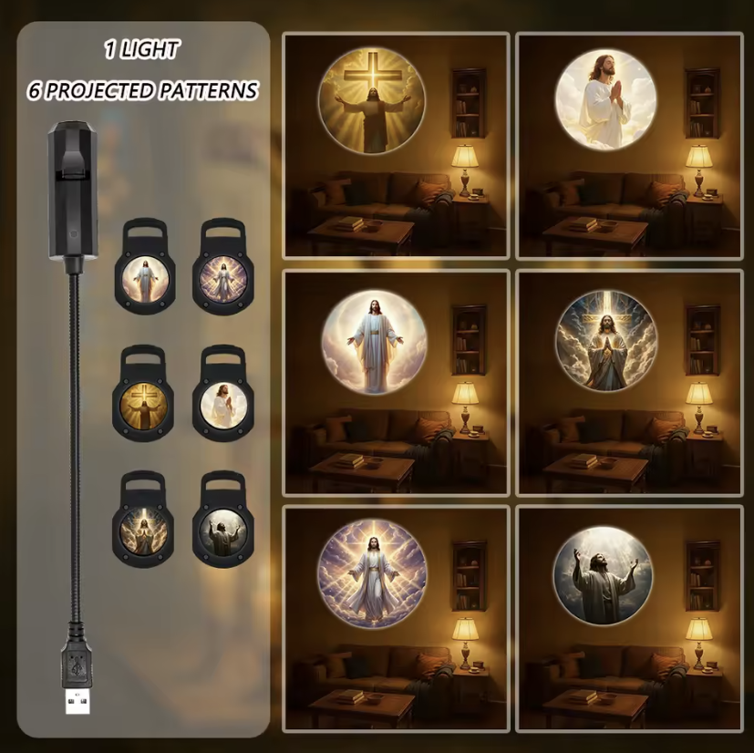 Lampa Holografică cu Isus – 6 Proiecții Interschimbabile