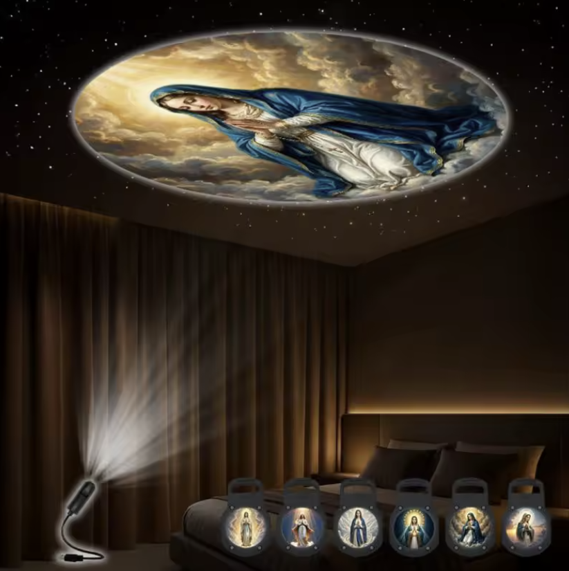 Lampa Holografică cu Iisus sau Fecioara Maria – 6 Proiecții Interschimbabile