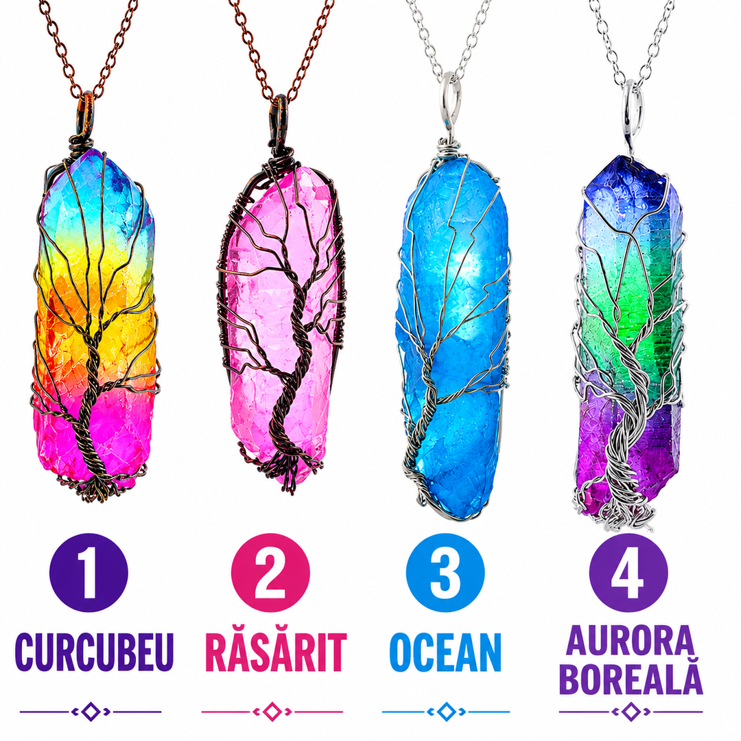 Lănțișor cu Pandantiv din Cristal Energetic – Arborele Vieții